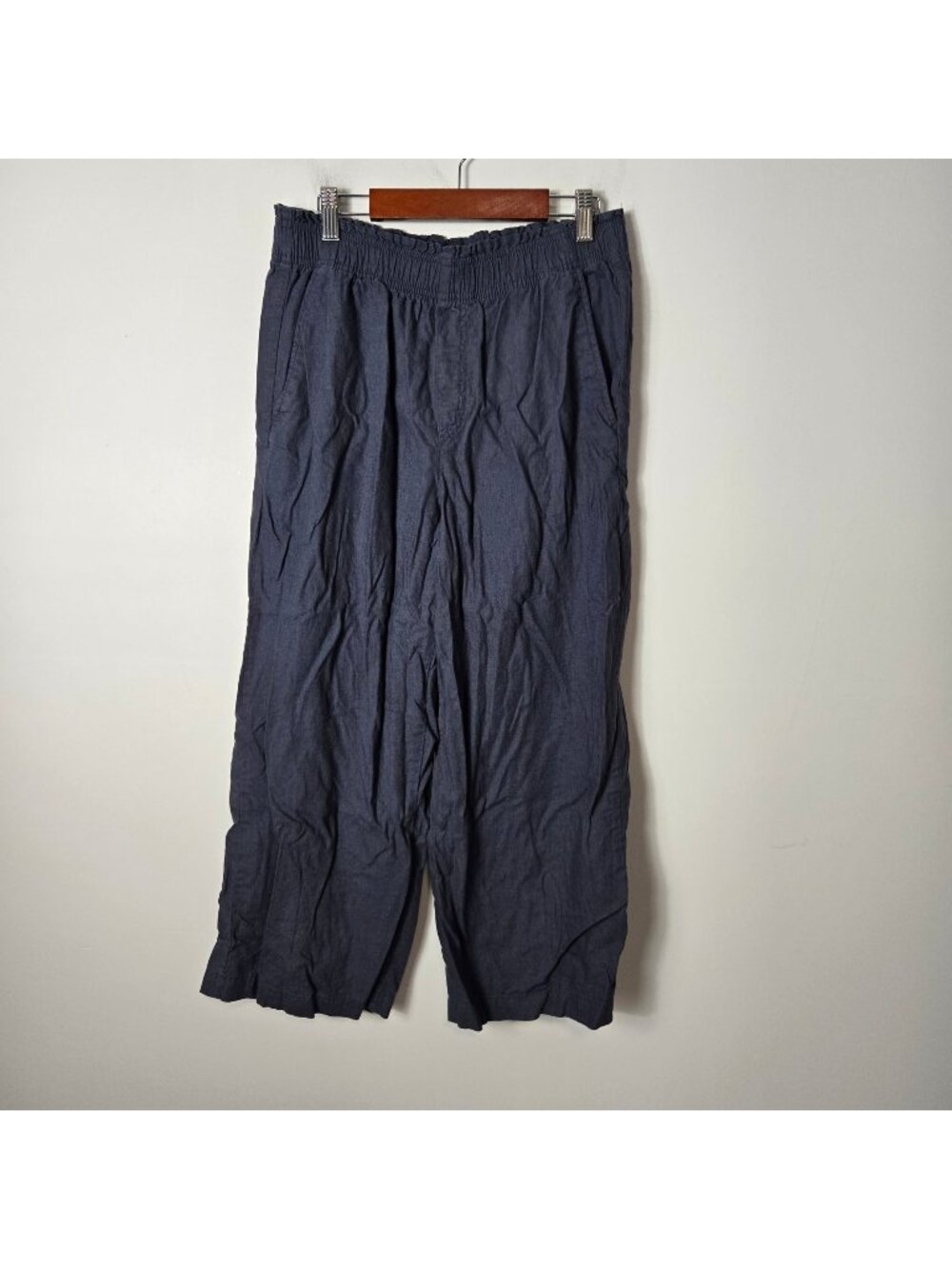 Old Navy Size S Linen-Blend High-Waisted Lettuce-Edge Culotte Pants Inkwell
